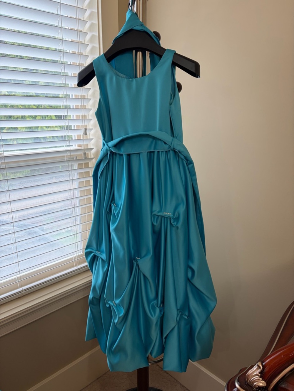 Turquoise Girls' Satin Party Dress